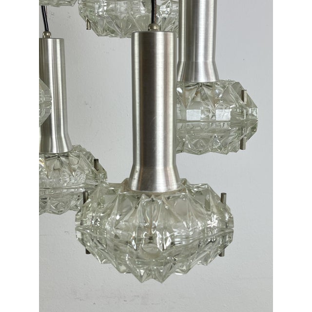 Italian 6-Light Cascade Steel and Crystal Chandelier, 1970s For Sale - Image 12 of 18