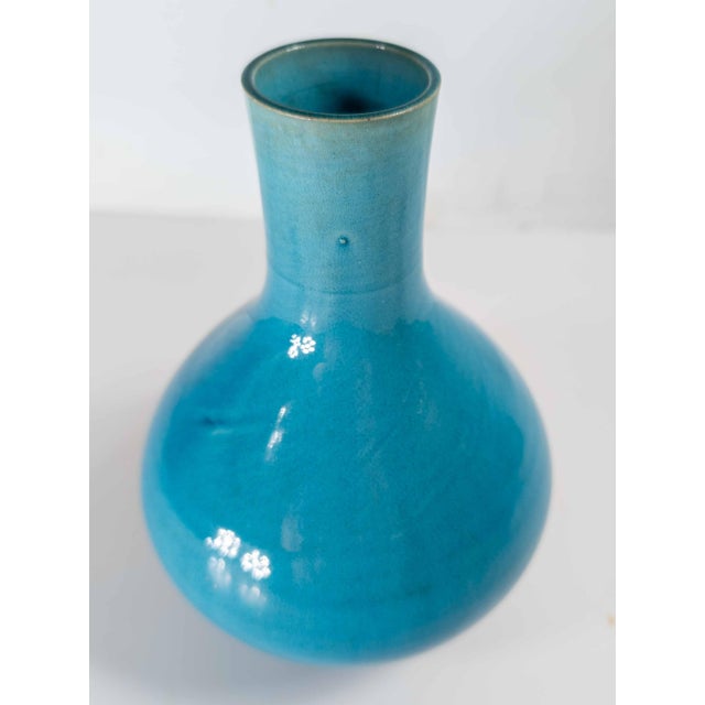 Turquoise 20th Century Japanese Electric Blue Turquoise Kangxi Style Bottle Vase For Sale - Image 8 of 16