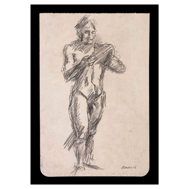 Mino Maccari, Reading Man, Pencil Drawing, 1935 For Sale
