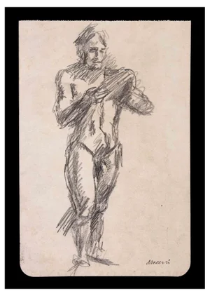 Mino Maccari, Reading Man, Pencil Drawing, 1935