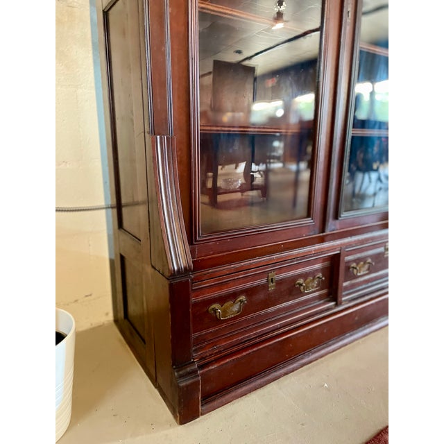 Wood Antique Mahogany Glass-Door Bookcase For Sale - Image 7 of 11