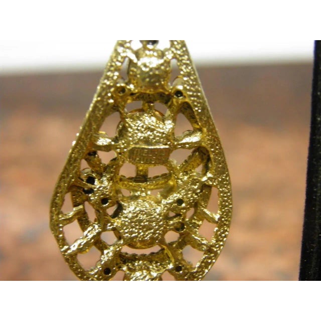 Art Deco Thelma Deutsch Amber Aurora Borealis Stones Pendant Earrings 1980s- a Pair For Sale - Image 3 of 6