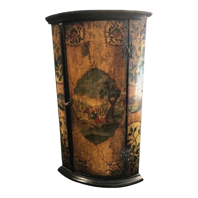 Late 18th Century Dutch Bow Front Painted Pine Corner Cupboard With Butterfly Hinges For Sale