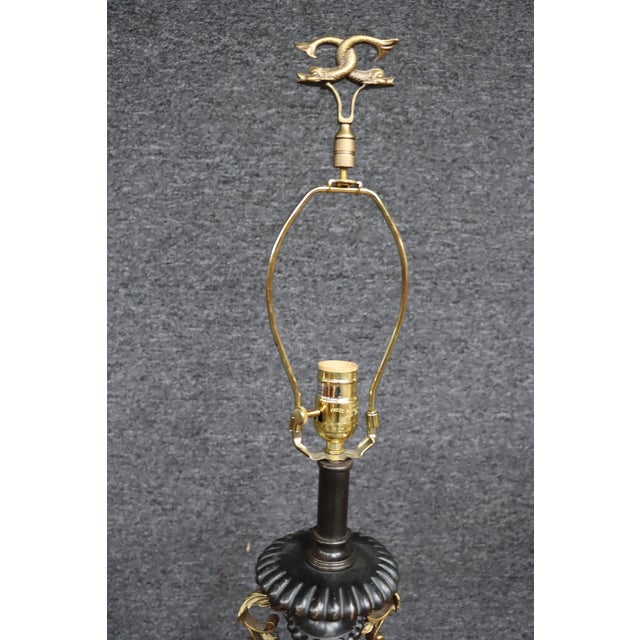 Black Antique French Empire Style Bronze Dolphin Table Lamps – Pair For Sale - Image 8 of 13