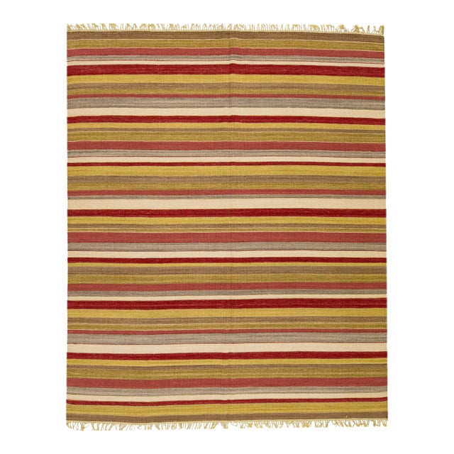 2020s Modern Kilim Handmade Multicolor Geometric Wool Rug For Sale