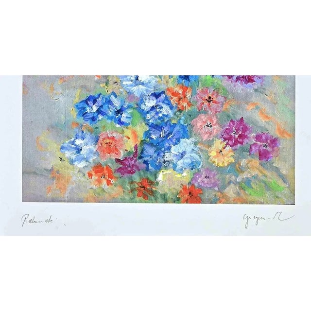 Flowers is a very colorful artwork realized by Martine Goyens in the late 20th Century. Digigraph print. Hand-signed. Good...