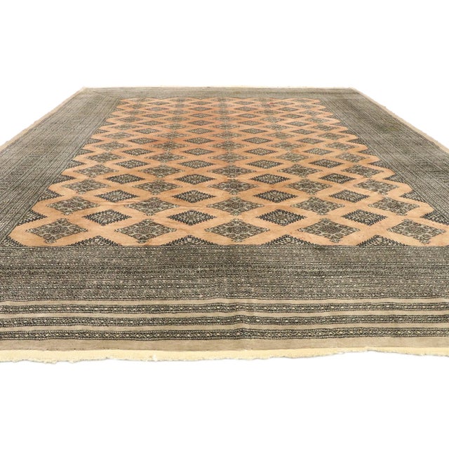 Rustic Vintage Pakistani Bokhara Wool-Silk Rug - 09'06 X 12'00 For Sale - Image 3 of 8