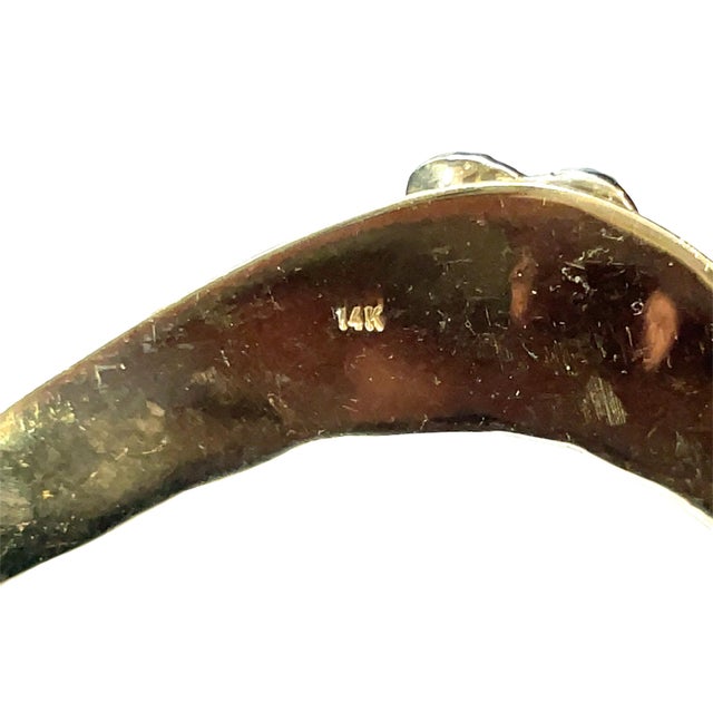 Gold 14k Yellow Gold Open Cuff Diamonds Inlaid Letter "L" Bangle For Sale - Image 8 of 9