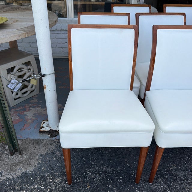 Contemporary Late 20th Century Set of 8 Art Deco Polished Wood Leather Dining Chairs For Sale - Image 3 of 12