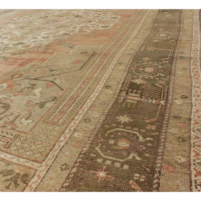 Salmon Vintage Turkish Oushak Rug With Faint Salmon Field and Floral Motifs For Sale - Image 8 of 10