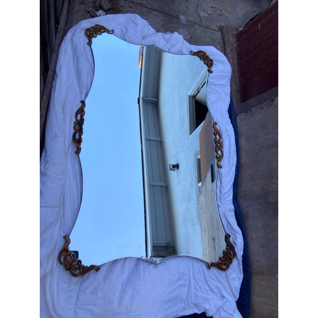 Glass Vintage Mid Century Modern 1940’s Gold Rococo Hollywood Regency Wall Mirror For Sale - Image 7 of 12