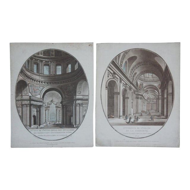 Antique Jean Francois Janinet (1752-1814) Royal Hotel & Church Etchings - A Pair For Sale
