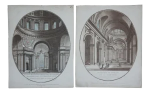 Antique Jean Francois Janinet (1752-1814) Royal Hotel & Church Etchings - A Pair