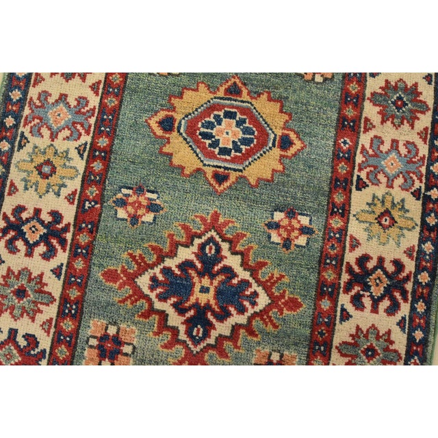 Kazak Runner 2’3” X 6′ Green Wool Tribal Hand-Knotted Oriental Rug For Sale - Image 4 of 11