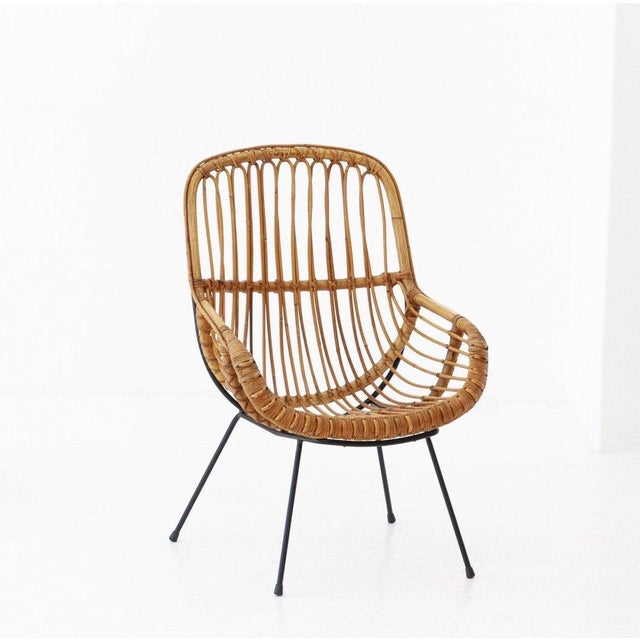 Set of Italian Rattan and Wicker Chairs, 1950s For Sale - Image 6 of 10