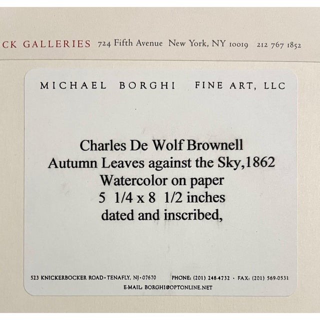 Charles De Wolf Brownell, Maple Leaves Watercolor Painting 19th C. American Artist Charles DeWolf Brownell, 1902 For Sale - Image 12 of 13