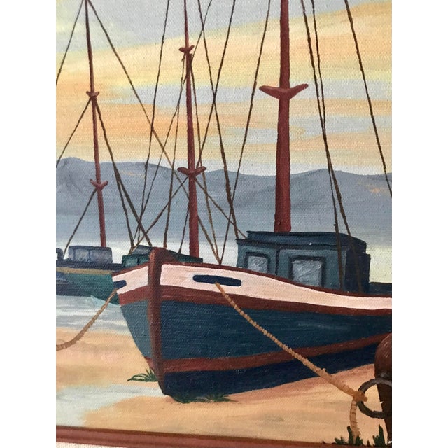 1978 Original Seascape "Sailboats at Dock" Oil on Canvas Signed by Artist For Sale In Palm Springs - Image 6 of 8