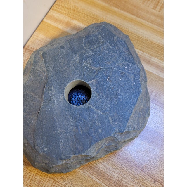 1990s Natural Slate Stone Ikebana Vase W/ Flower Frog Japan For Sale - Image 4 of 11