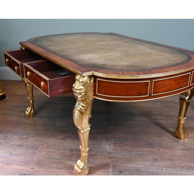 Regency Revival Gilt Mahogany Writing Table, 1880 For Sale - Image 6 of 12