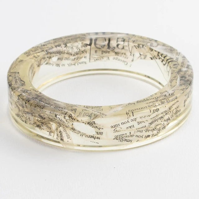 John Galliano Clear Acrylic Resin Bracelet Bangle with Newspaper Inclusions For Sale - Image 11 of 17