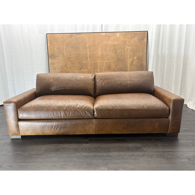 Rh Maxwell Leather 2-Cushion Sofa | Italian Brompton Leather – Cocoa | Down-Feather Fill For Sale - Image 14 of 18
