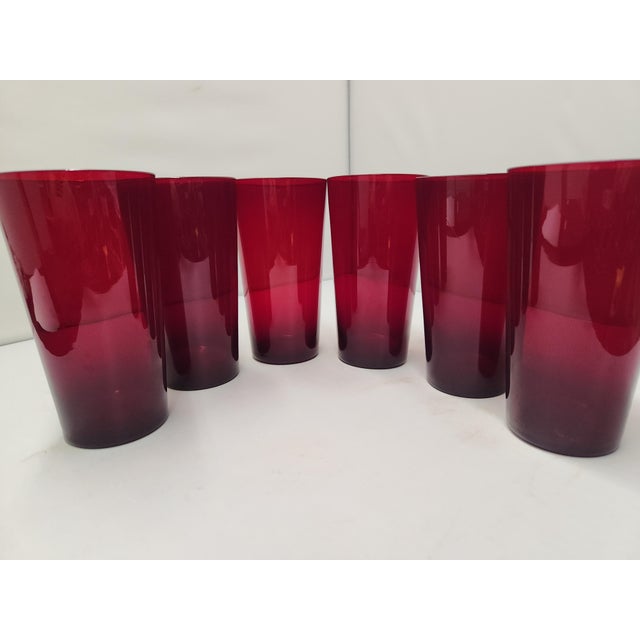 Mid 20th Century Ruby Red Flared Glasses- Set of 6 For Sale - Image 12 of 18