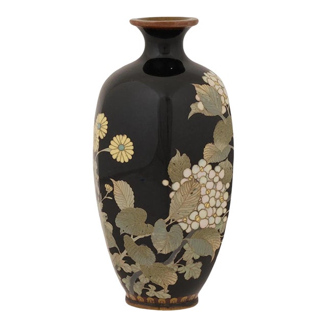 Antique Japanese Cloisonne Enamel Hydrangea Vase Meiji Period For Sale