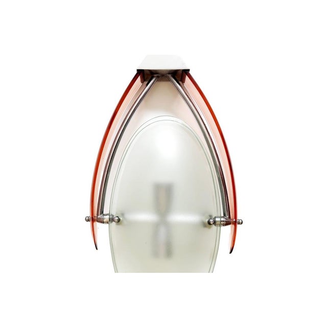 This stunning chrome-plated metal pendant is a magnificent testament to mid-century design attributed to Cristal Arte. It...