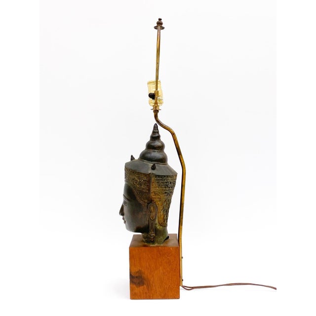 A 19th Century Southeast Asian Bronze Buddha Head Mounted as a Table Lamp For Sale - Image 9 of 12