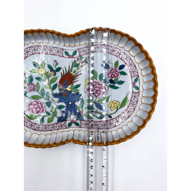 1960s Rare Herend Hungary Hand-Painted Porcelain Footed Vine Dish - Orange Pheasant & Floral For Sale - Image 11 of 12
