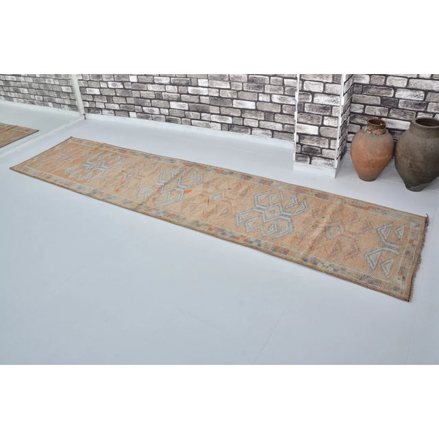 Vintage Turkish Rug, Japandi Style Geometric Runner For Sale - Image 10 of 10