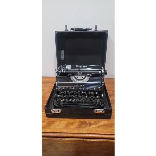 Art Deco Underwood Champion Portable Typewriter With Tripod Stand Case 1940s For Sale - Image 3 of 9