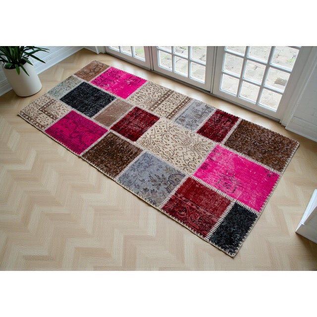 Contemporary Hand-Knotted Turkish Rug Handstitched Vibrant Pink & Red Floor Art Room Decor - 2'11" X 6'5" For Sale - Image 3 of 18