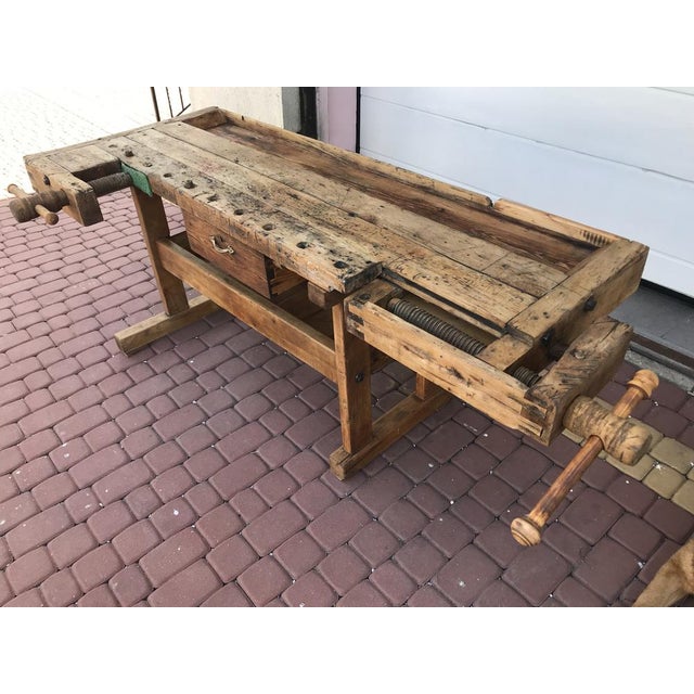Carpenters Workbench with Drawer and Shelf, 1900s For Sale - Image 11 of 18