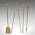 This is a set of 4 antique fireside tools. An English, brass poker duo, coal shovel and tongs with pair of tool rests,...