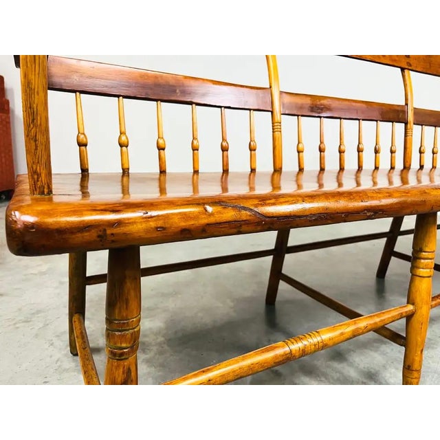 19th Century American Windsor Bench, Pine & Poplar, Heirloom Quality For Sale - Image 11 of 11