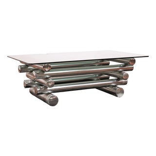 Coffee Table in Glass and Chrome Metal, 1970s For Sale