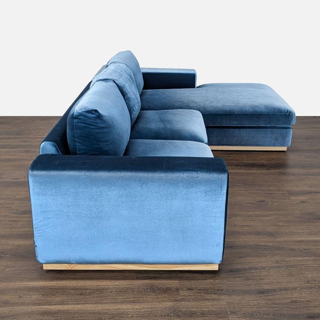 Rove Concepts Noah Blue Velvet Sectional Sofa With Light Wood Base For Sale - Image 4 of 10