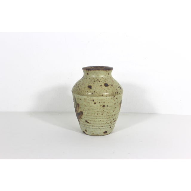 1970s Vintage Speckled Studio Pottery Stoneware Vase Signed For Sale - Image 5 of 10
