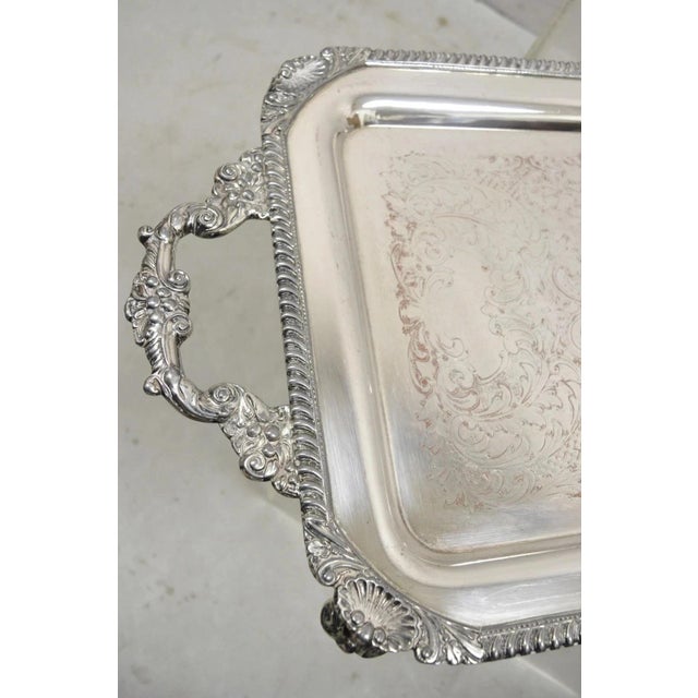 Vintage English Victorian Silver Plated Twin Handle Serving Platter Bar Tray For Sale - Image 9 of 12