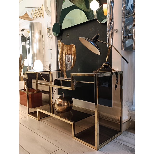 Brass and Smoked Glass Etagere, Italy, 1970s For Sale - Image 4 of 7