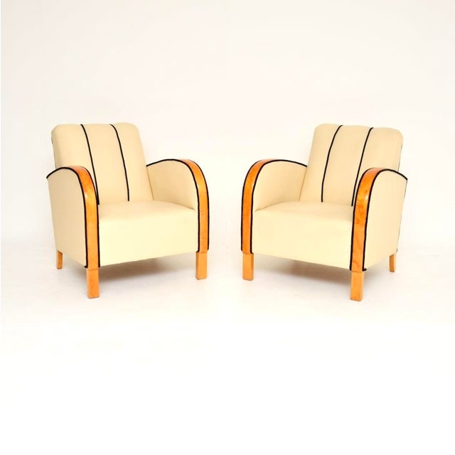 Art Deco Swedish Leather and Satin Birch Armchairs, 1930s, Set of 2 For Sale - Image 13 of 13