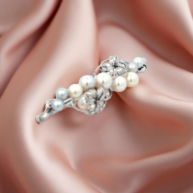 Metal Mikimoto Akoya Pearl Brooch Sterling Silver 6.8 mm Estate 8 Grams For Sale - Image 7 of 12