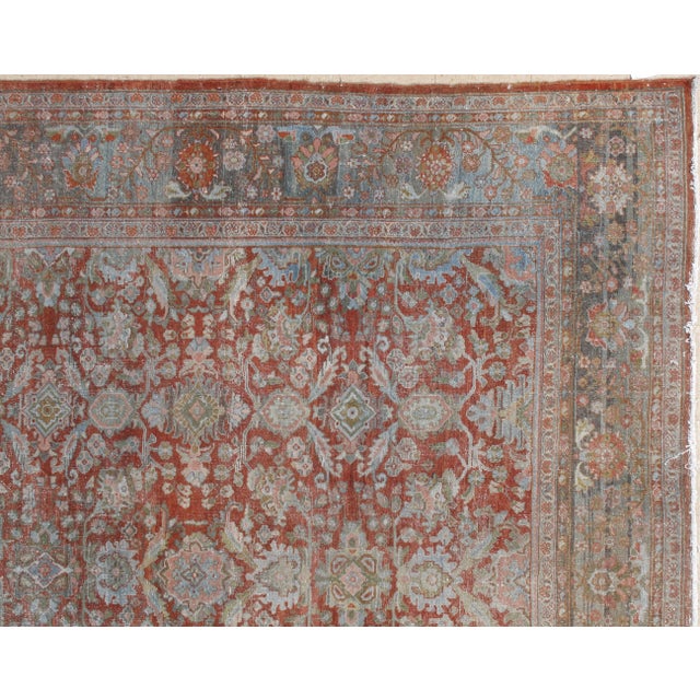 Antique Persian Sultanabad Carpet, Handmade Oriental Rug, Light Blue, Rust, Gray For Sale - Image 4 of 12