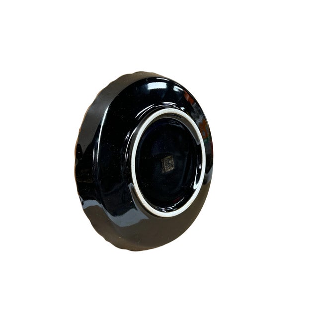 7.5" Oriental Black Glaze Porcelain Charger Plate Golden Flower Graphic For Sale - Image 4 of 8