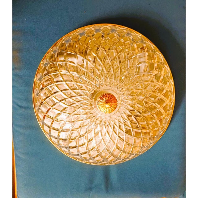 Gold Large Art Deco Ceiling Light in Gold-Plated Brass and Crystal, Rome, Italy, 1990s For Sale - Image 8 of 13