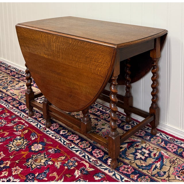 Antique English Large Table Drop Leaf Gateleg Barley Twist Oak Oval C. 1920-30s For Sale - Image 12 of 18