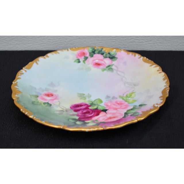 Antique T and v Limoges French Porcelain Cabinet Plate Hand Painted Roses Gold Rim For Sale - Image 13 of 15