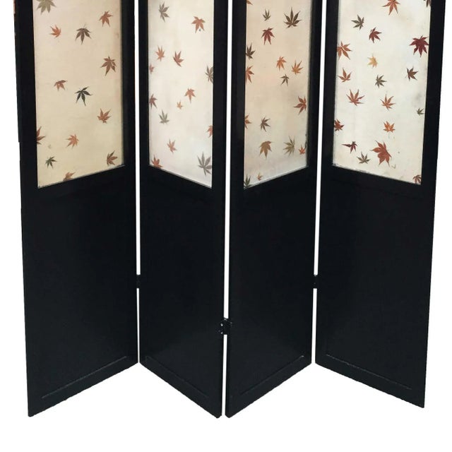 1950s Black Lacquer Folding Screen with Fiberglass Maple Leaf Inserts For Sale - Image 4 of 7