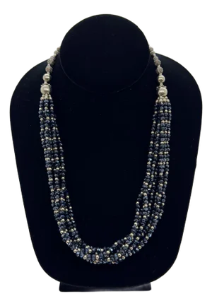 Vintage Handmade Natural Black Stones Necklace With Multiple Strands